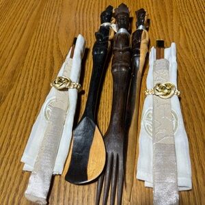 Carved Wooden Utensil Set with Chopsticks/Napkins